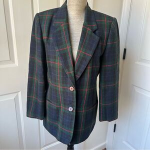 Requirements Plaid Tartan Wool Green and Red Holiday Blazer Size 8